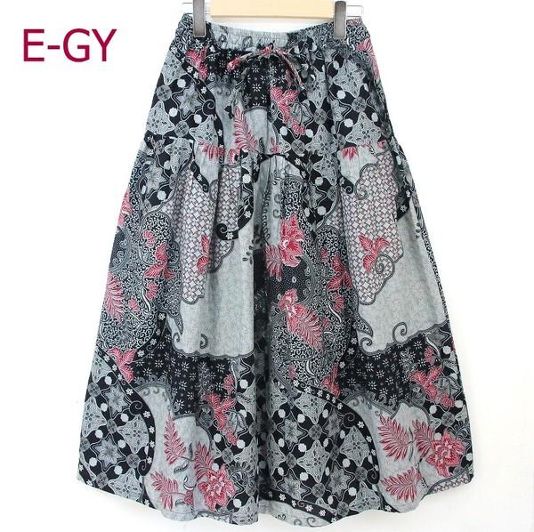 バティック　プリント　ギャザースカート　エスニック　春夏　コットン　切り替え　ウエストゴム   KRN-014 | 7枚目
